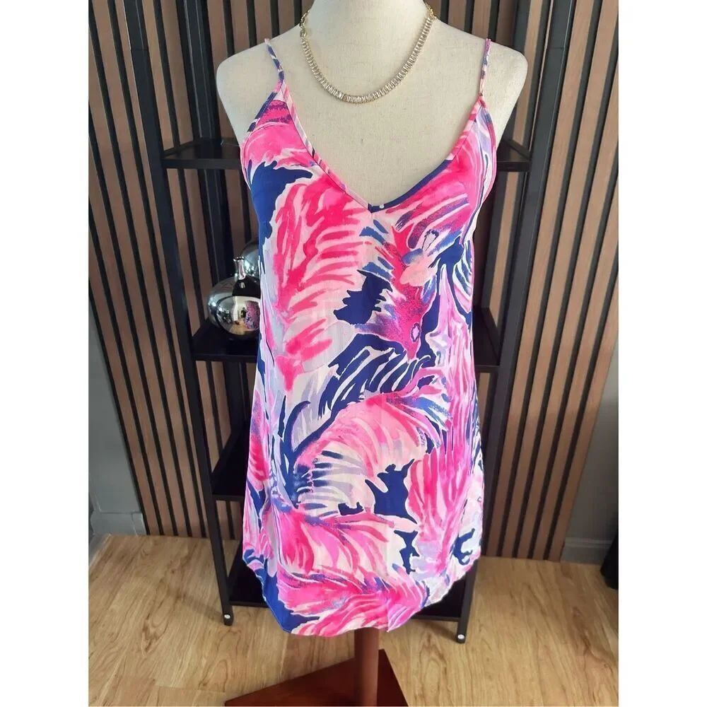lily pulitzer sleeveless dress pink and blue size xxs silk summer dress